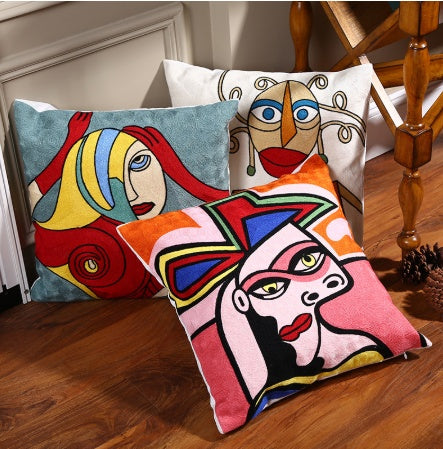 Picasso embroidered cushion cover