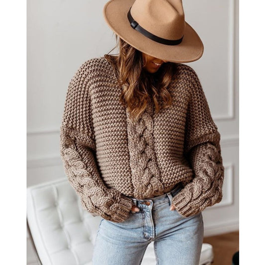 Round neck twist loose sweater