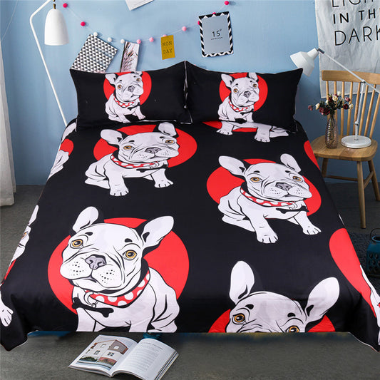 Red And Black Bulldog Bedding Three-piece Set