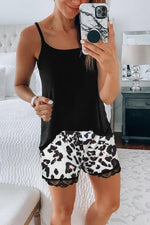 Leopard Lace Trim Shorts Loungewear Set