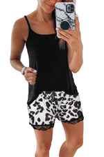 Leopard Lace Trim Shorts Loungewear Set