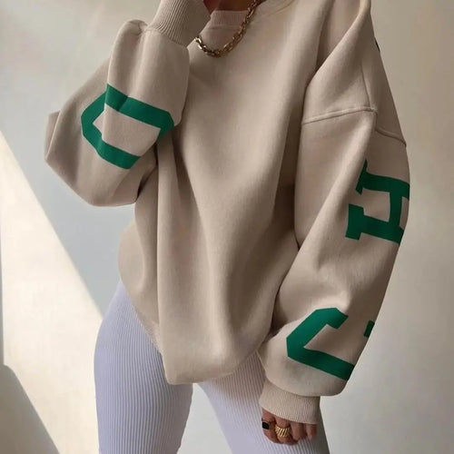 Y2k Women Letters Print Sweatshirt Fashion Casual O-Neck Long Sleeve